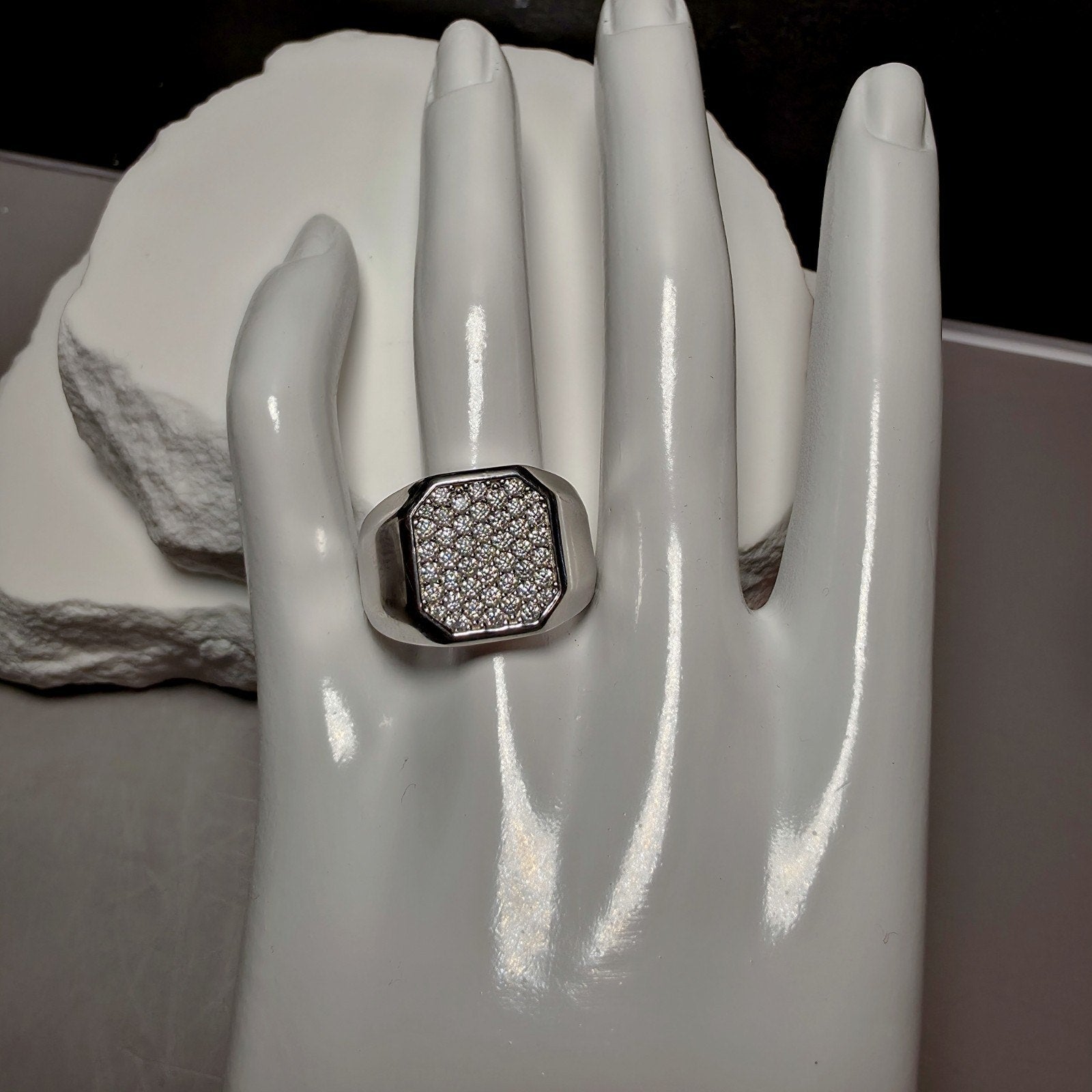 1.00 CTW Moissanite Pavé Signet Ring in 925 Sterling Silver Size 10