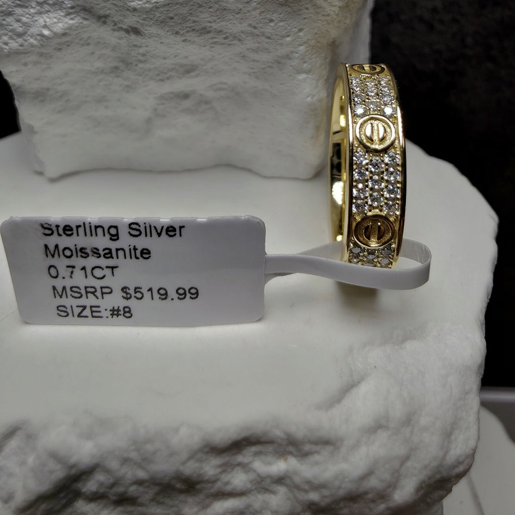 0.71 CTW Moissanite Pavé & Screw Motif Band Ring - Gold Over Silver Size 8