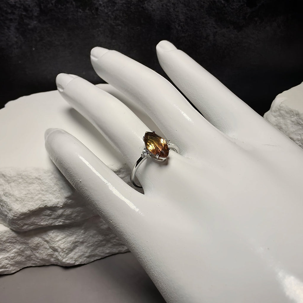 925 Sterling Silver Marquise-Cut Watermelon Tourmaline Three-Stone Ring (Size 8)