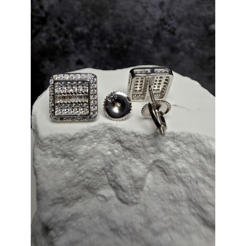 0.68 CTW VVS D Color Moissanite Square Cluster Stud Earrings in 925 Silver