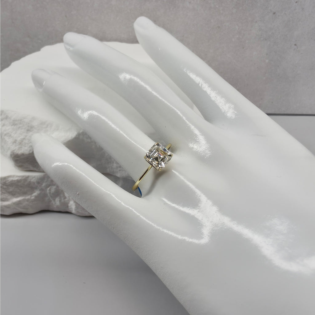 Size 9 2.0ct Asscher Cut Moissanite Ring 14K Gold Plated 925 Silver GRA