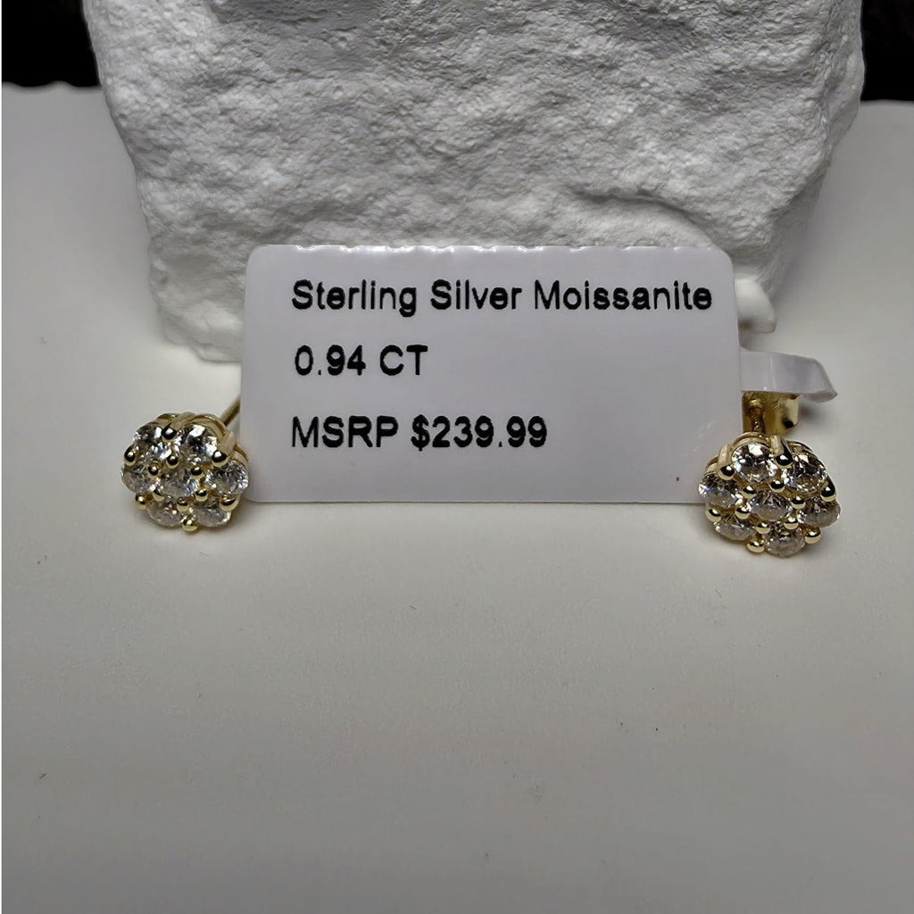 0.94ctw Moissanite Flower Cluster Stud Earrings Gold Over 925 Silver 8mm
