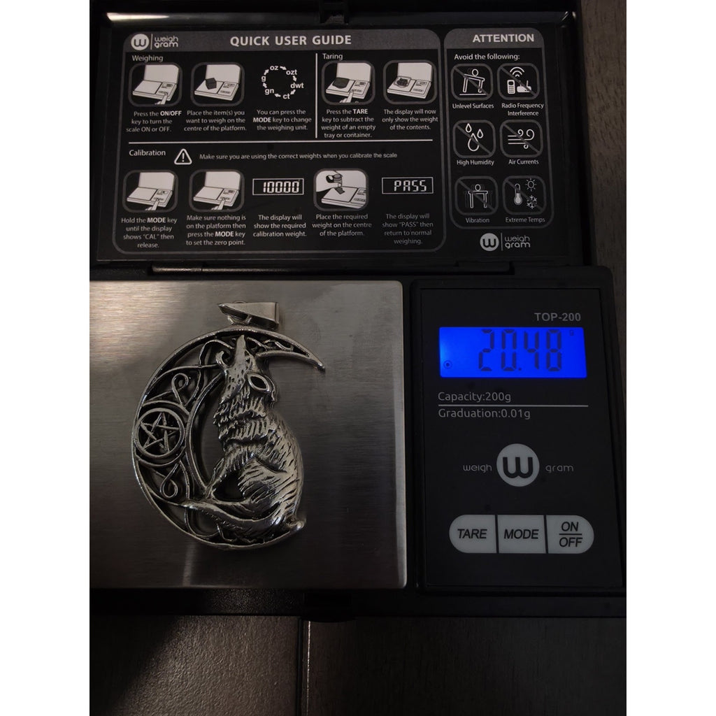 Handmade Crescent Moon Lone Wolf Pendant 20.48g 925 Solid Sterling