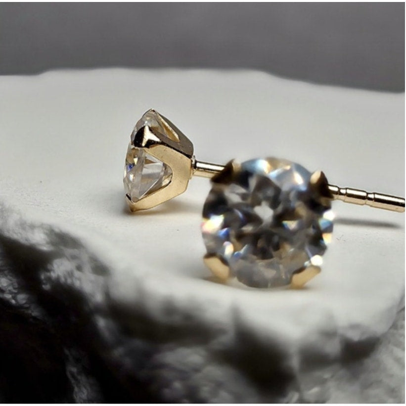 14k Solid Gold 4mm 0.47ctw Moissanite Stud Earrings Silicone Backs w/ GRA