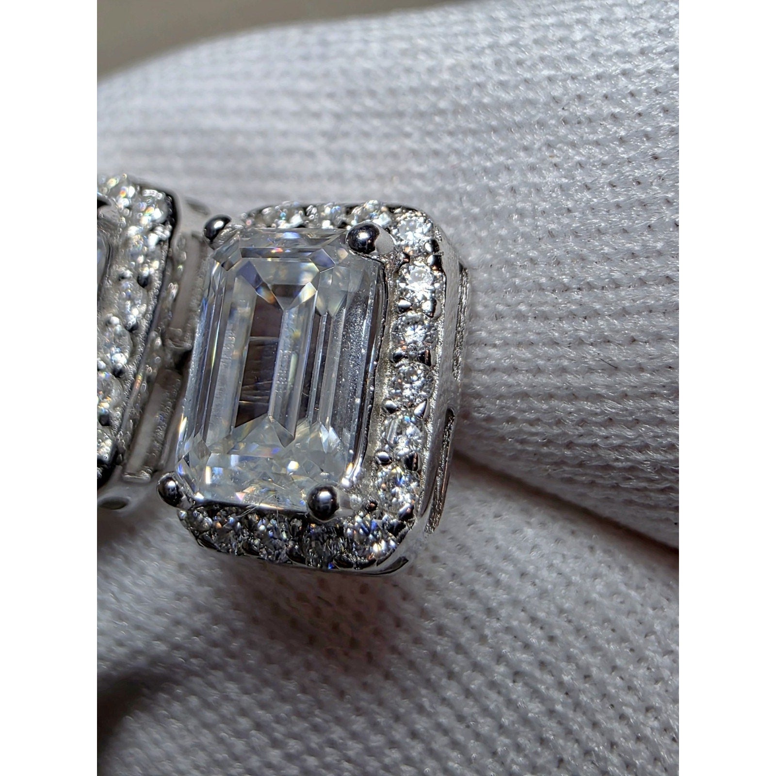 6mm 1.80ctw VVSD Moissanite Baguette Halo Earrings 925 Sterling Silver