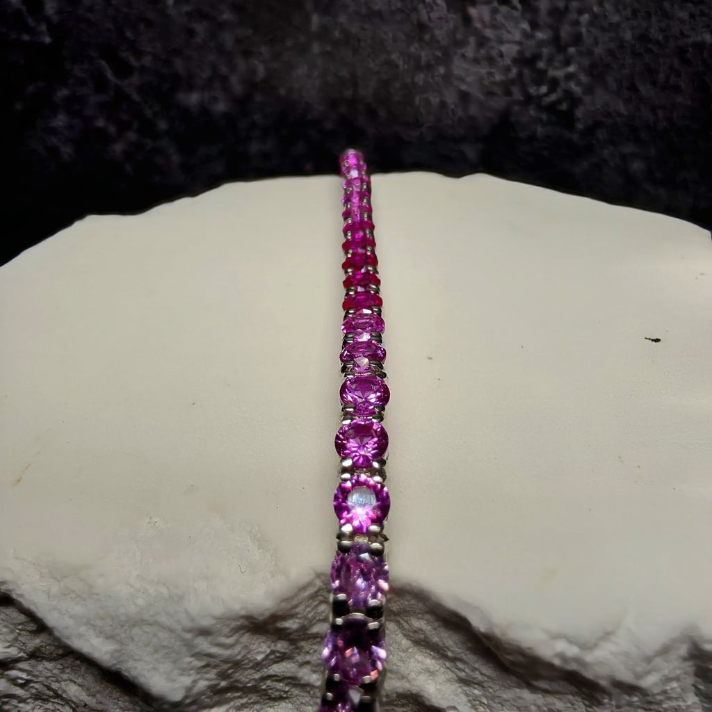 Ombré Pink Gradient Cubic Zirconia Tennis Bracelet (3mm, 7-8" Adjustable) Silver