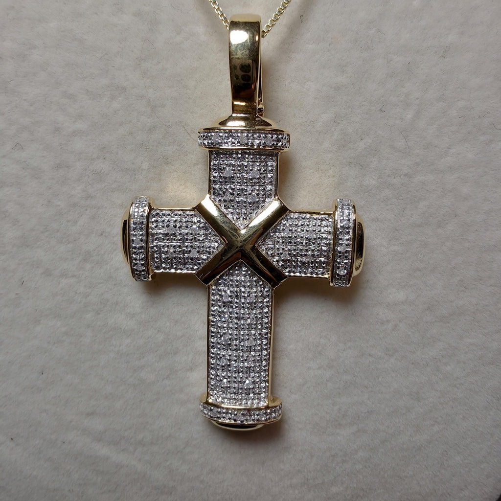 0.12CTW Natural Diamond Cross Pendant Necklace 18" Gold Over 925 Silver