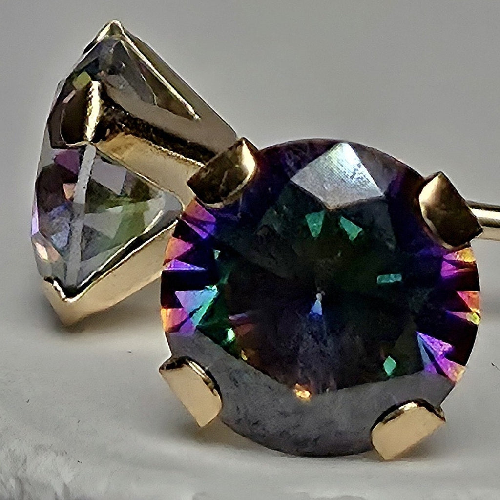 14K Solid Gold 5mm Genuine Mystic Topaz Stud Earrings w/ Silicone Backs