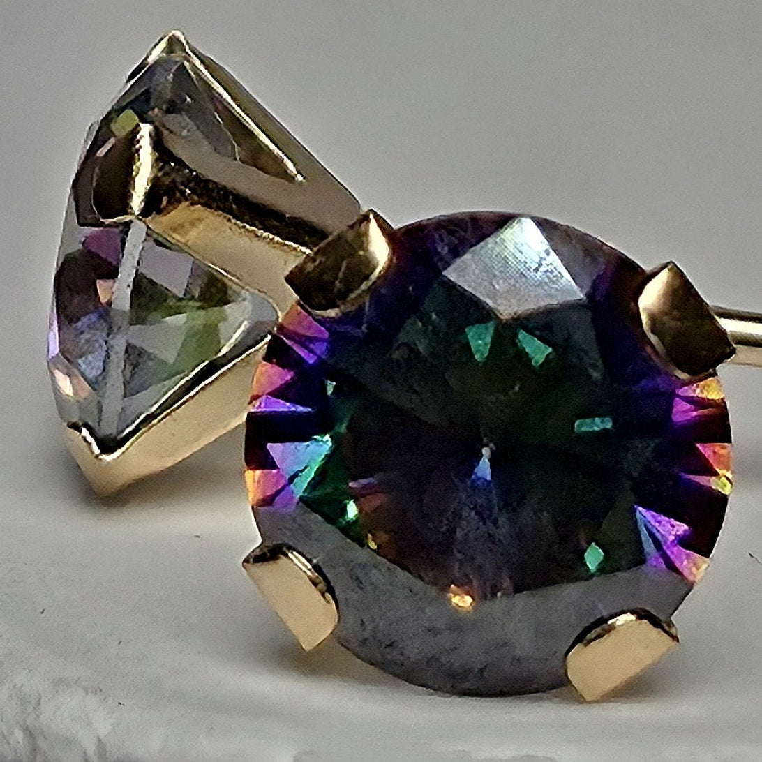 14K Solid Gold 5mm Genuine Mystic Topaz Stud Earrings w/ Silicone Backs