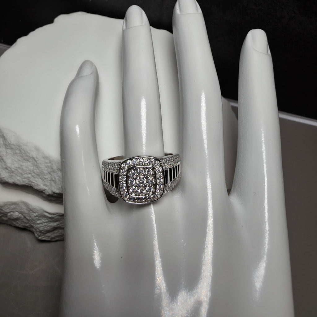 2.00 CTW Moissanite Cushion Halo Men's Ring 925 Sterling Silver Size 11