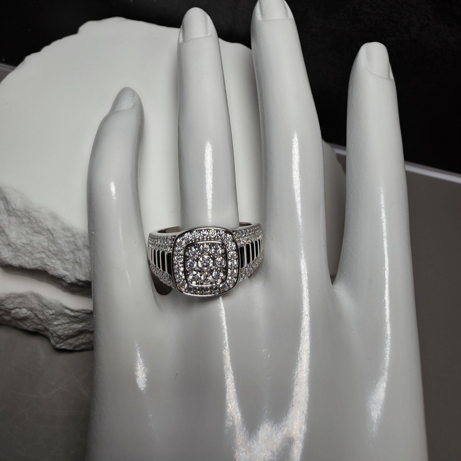 2.00 CTW Moissanite Cushion Halo Men's Ring 925 Sterling Silver Size 11