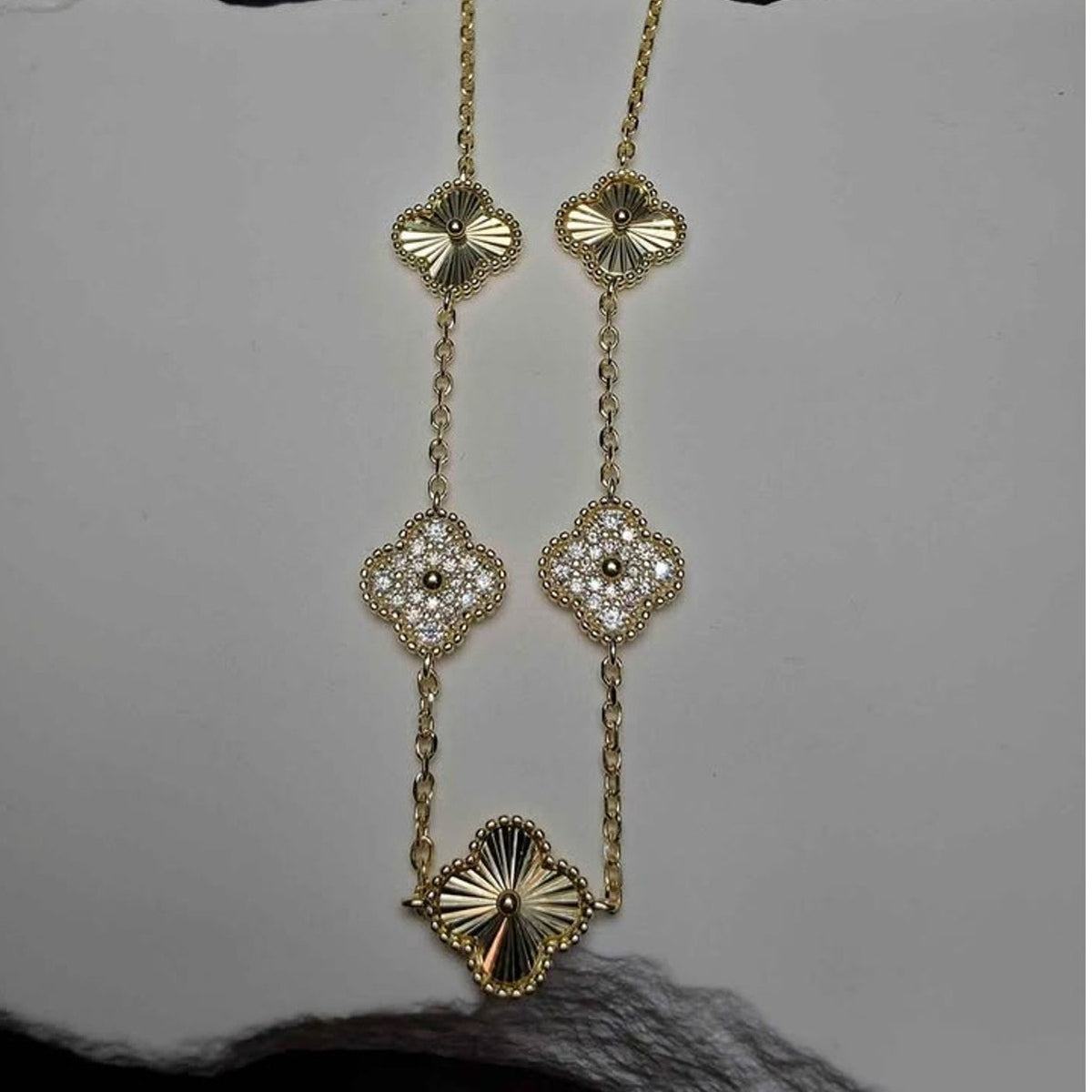 7-8" 0.42ctw Diamond-Cut Alternating Moissanite Clover 10mm Bracelet 925 Silver