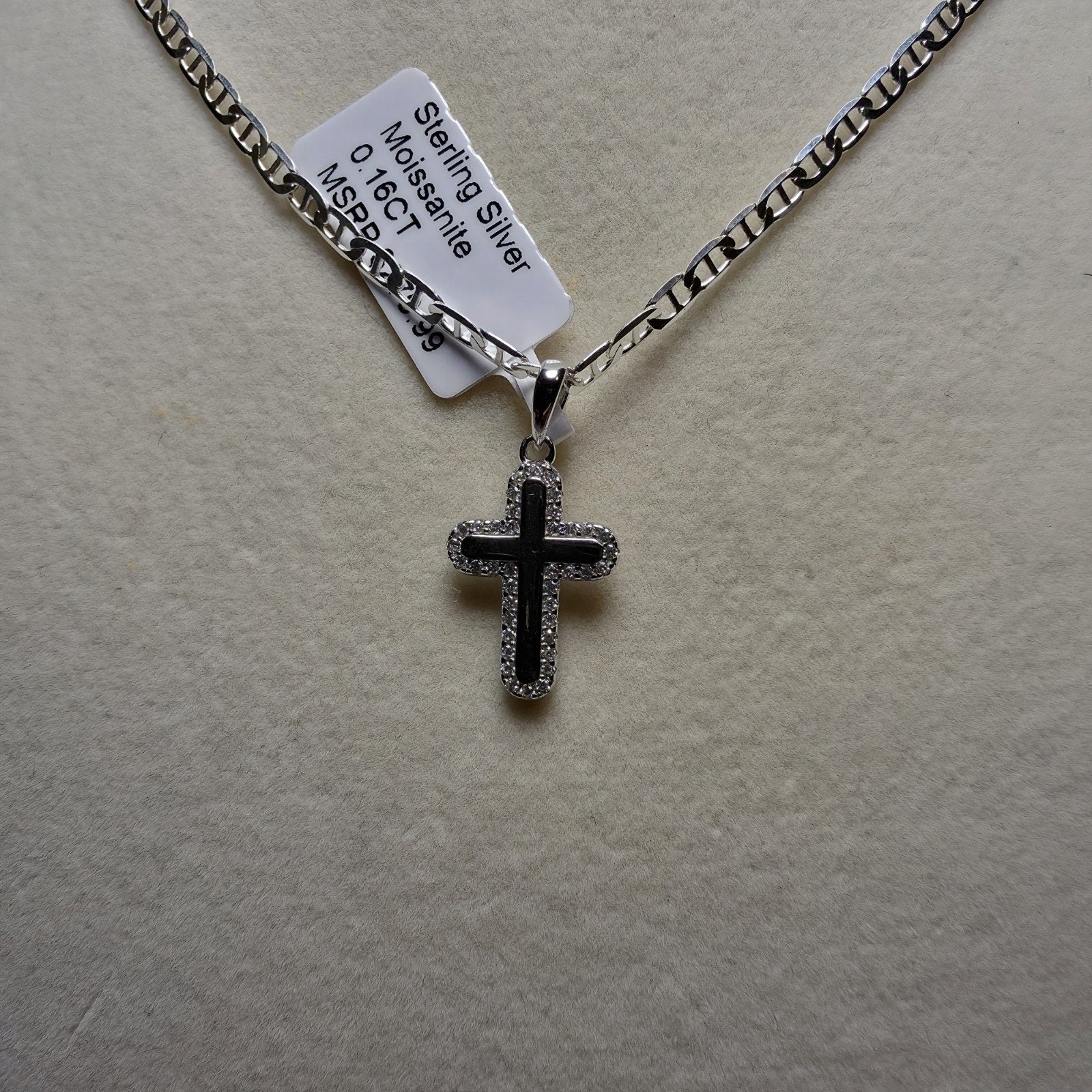 0.16 ctw Moissanite Cross Pendant, 2.7mm Mariner Necklace 18" in 925 Sterling Silver
