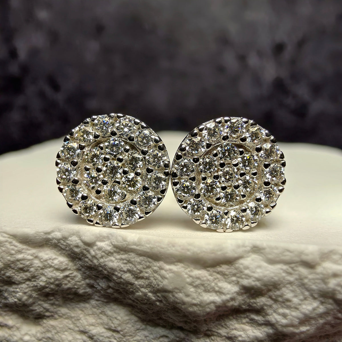 0.46ct Moissanite 8mm Cluster Stud Earrings 925 Sterling Silver w/Screw Backs