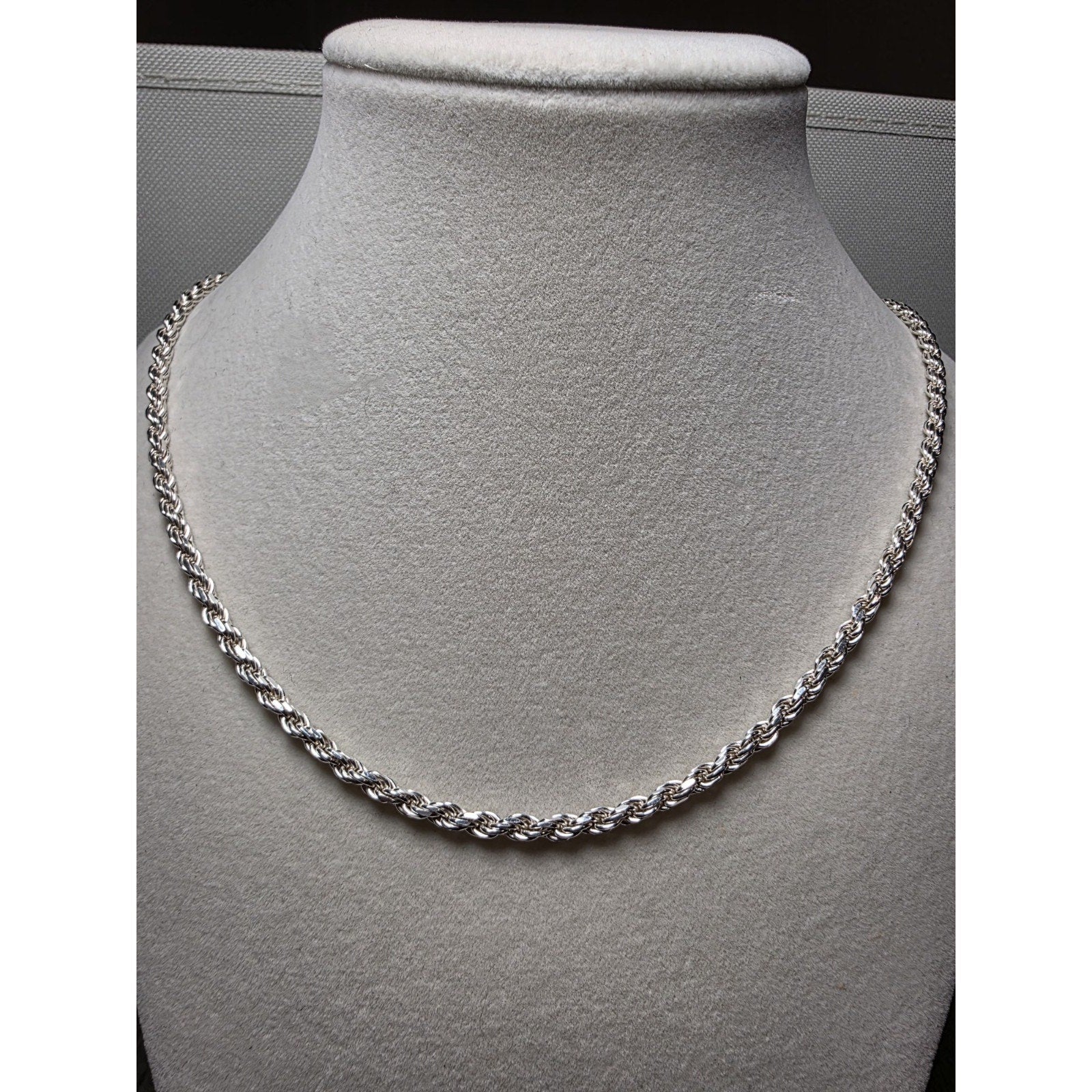 24" 3.5mm Rope Chain 22.42g Solid 925 Sterling Silver w/ Lobster Clasp