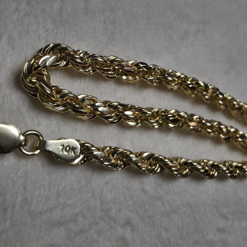 10k Yellow Gold Diamond Cut Hollow Rope Bracelet 8" 4mm