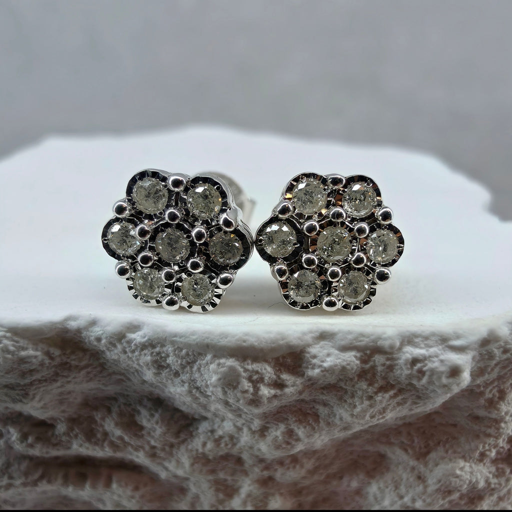 0.31ct Natural Diamond Honeycomb Cluster Stud Earrings 925 Sterling Silver 8mm