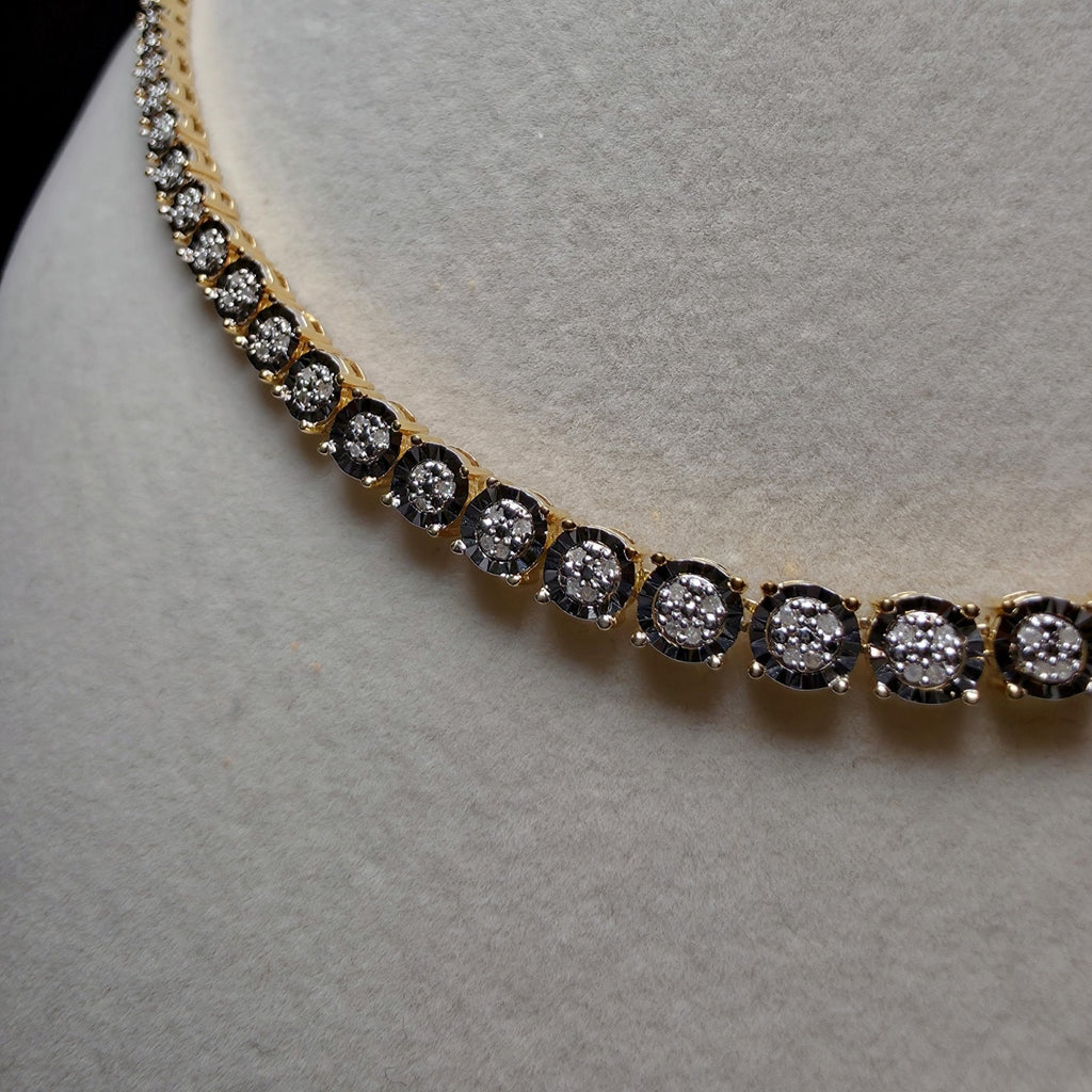 0.33 ctw Natural Diamond Cluster Tennis Necklace 18" in Gold Plated 925 Sterling