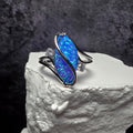 Vibrant Blue Fire Opal Marquis Ring 925 Sterling Silver Size 6