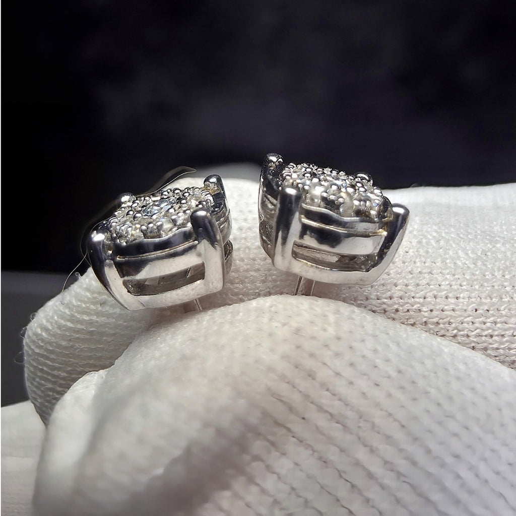 0.10ctw Diamond Cluster Halo Stud Earrings Lab Created 925 Sterling Silver...