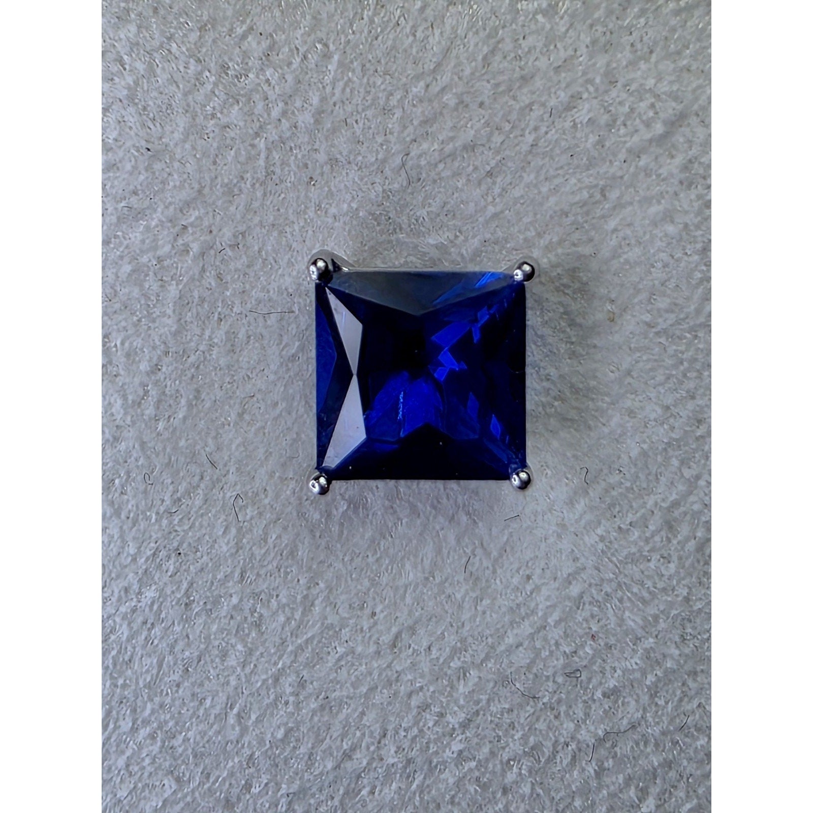 7mm Lab Sapphire Princess Cut Earrings w/Butterfly Back 925 Sterling Silver