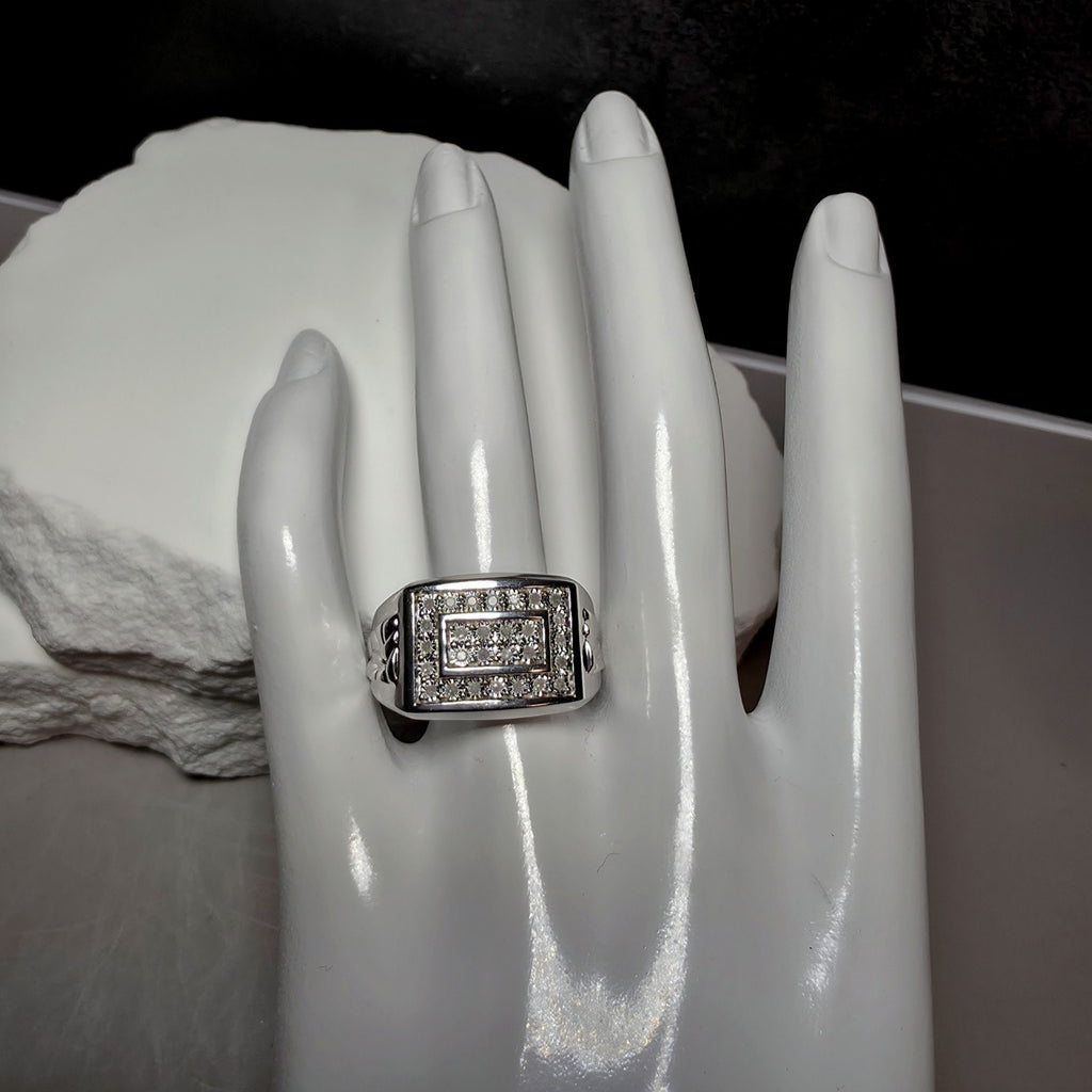 Men's 0.15 CTW Natural Diamond Signet Ring 925 Sterling Silver Band Size 10