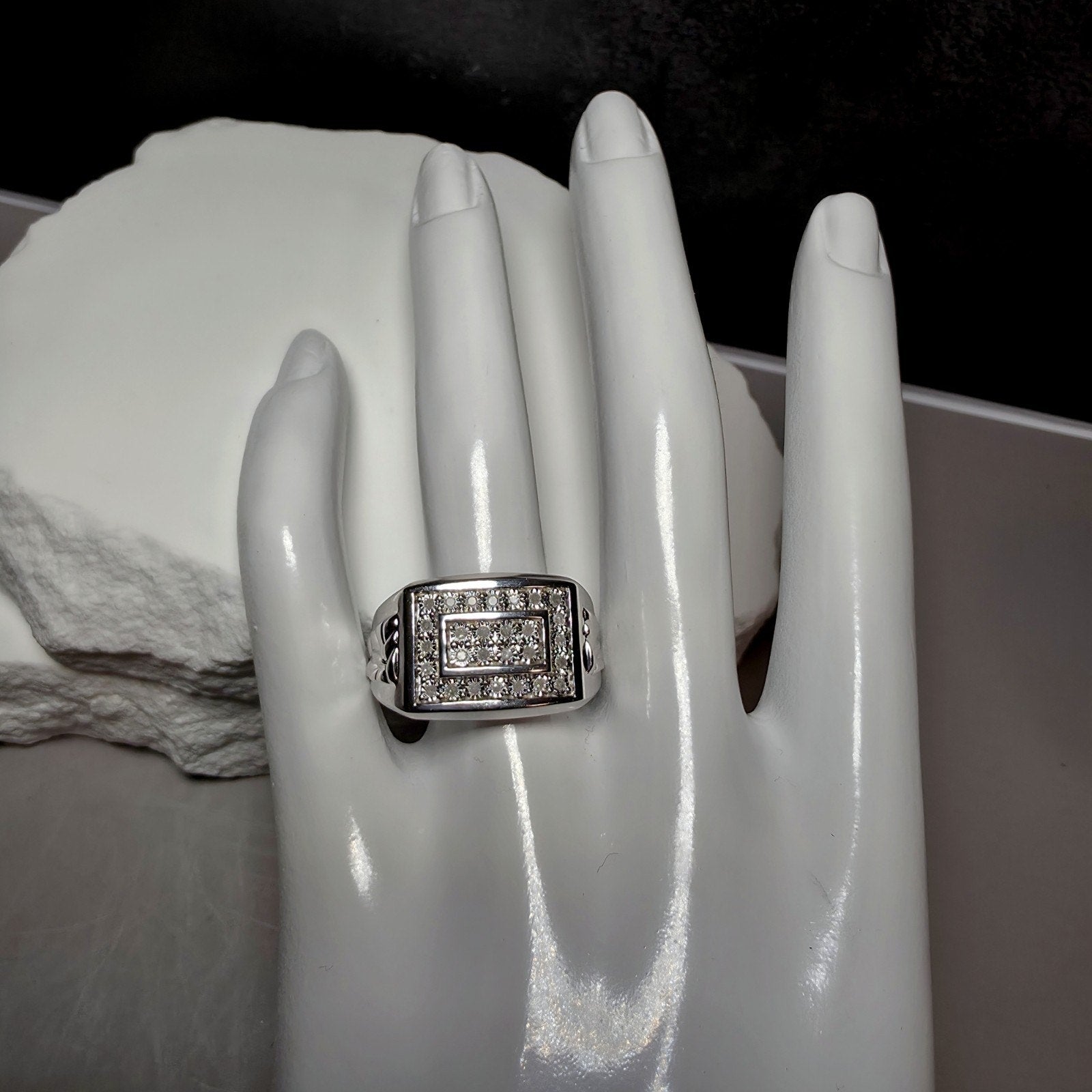 Men's 0.15 CTW Natural Diamond Signet Ring 925 Sterling Silver Band Size 10