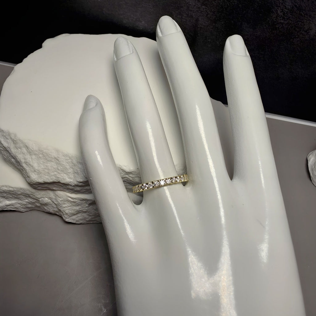 Size 8 0.90 CTW D/VVS Round Moissanite Full Eternity Band in Gold Over Silver