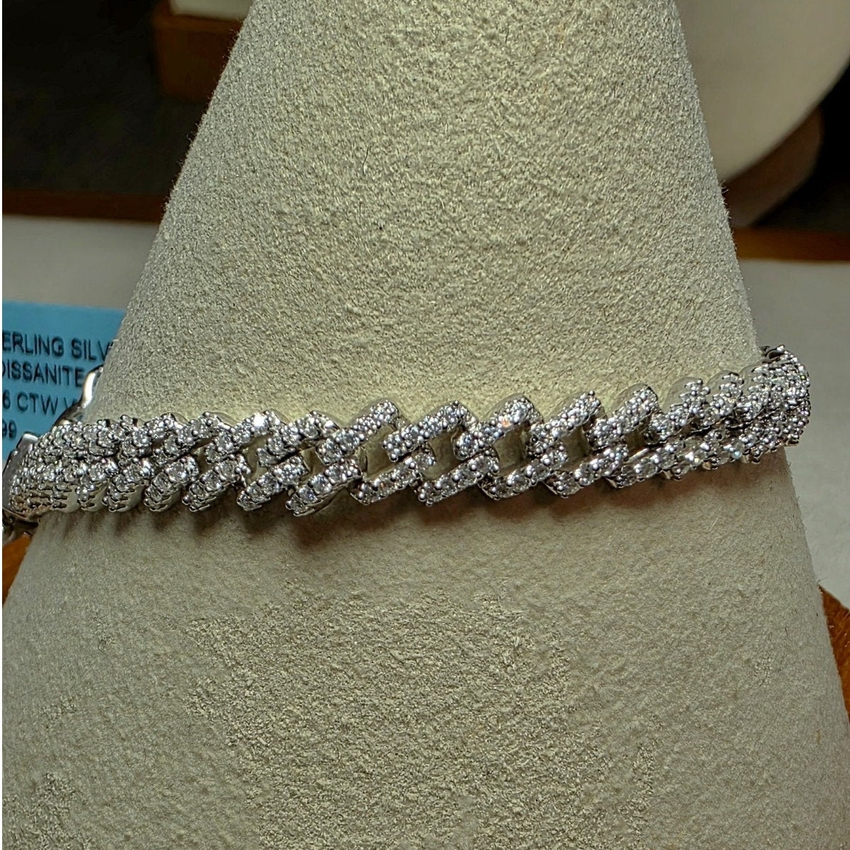 8" 6mm 2.16ctw Moissanite Monaco Cuban Link Bracelet 12.19g 925 Silver Box Clasp