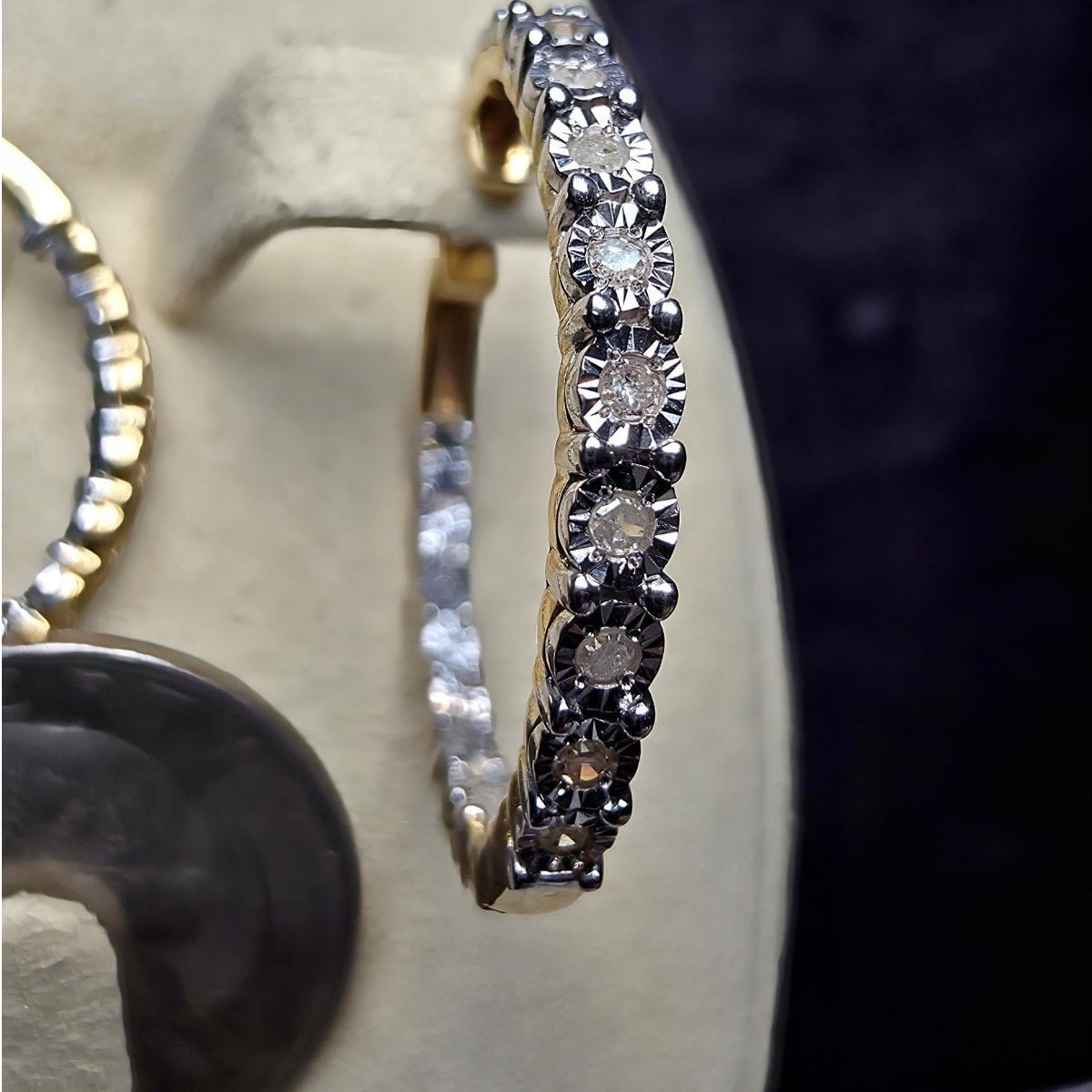 0.25ctw Natural Diamond Inside Out Hoop Earrings Gold Plated 925 Silver 25mm