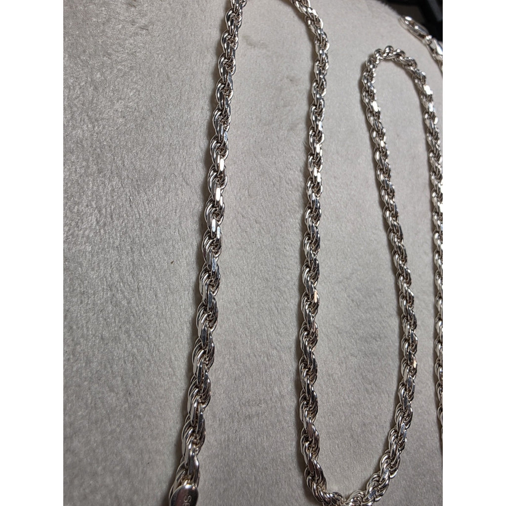 24" 3.5mm Rope Chain 22.42g Solid 925 Sterling Silver w/ Lobster Clasp