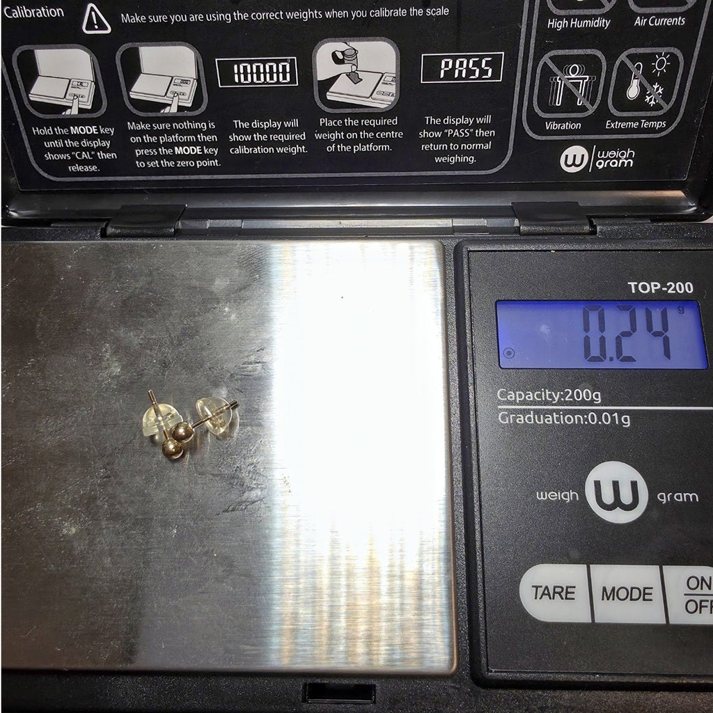 14K Yellow Gold 3mm Ball Stud Earrings w/Silicone Encased 14K Butterfly Backs