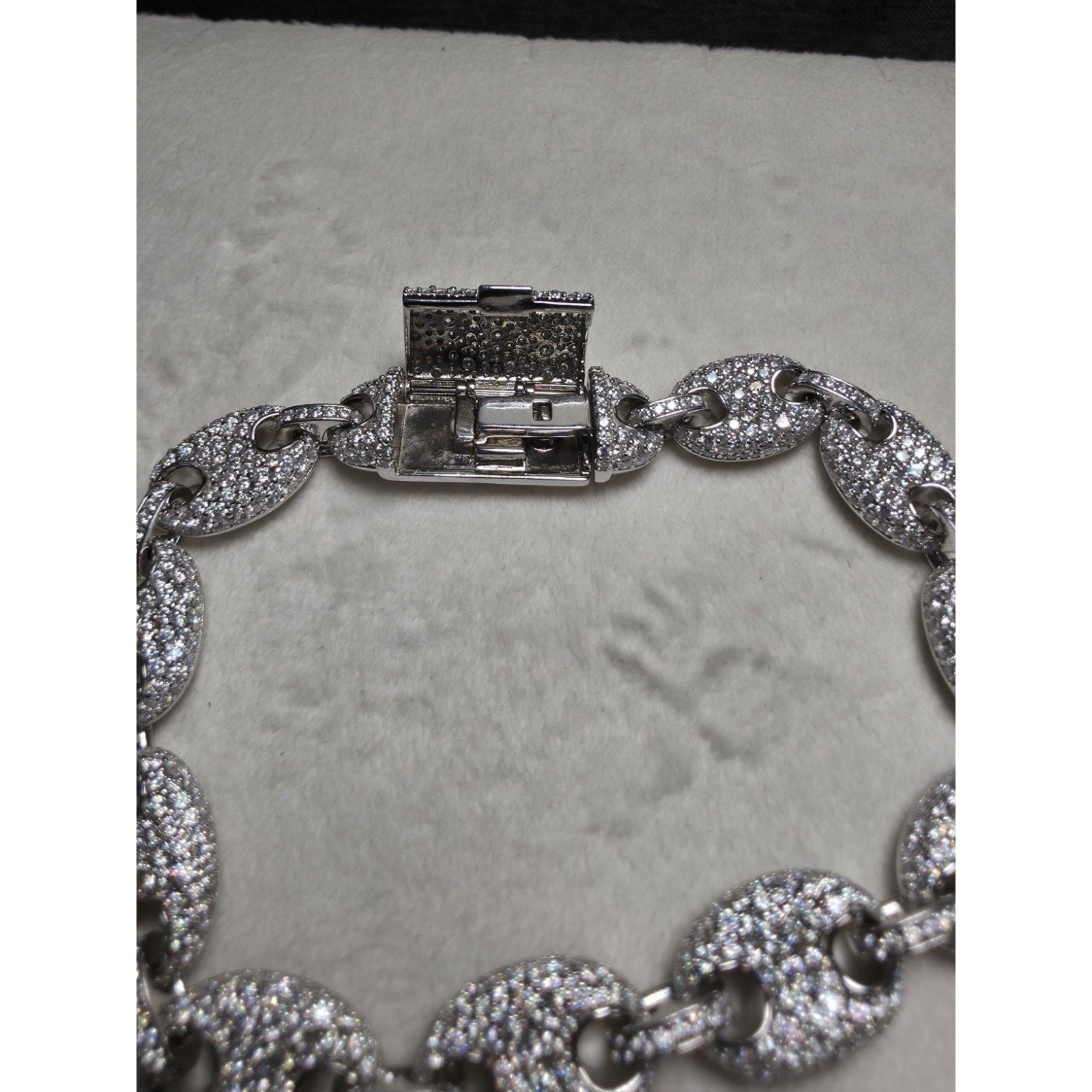 8" 10.8mm Moissanite Puff Mariner Bracelet w/Coffin Lock 925 Sterling Silver