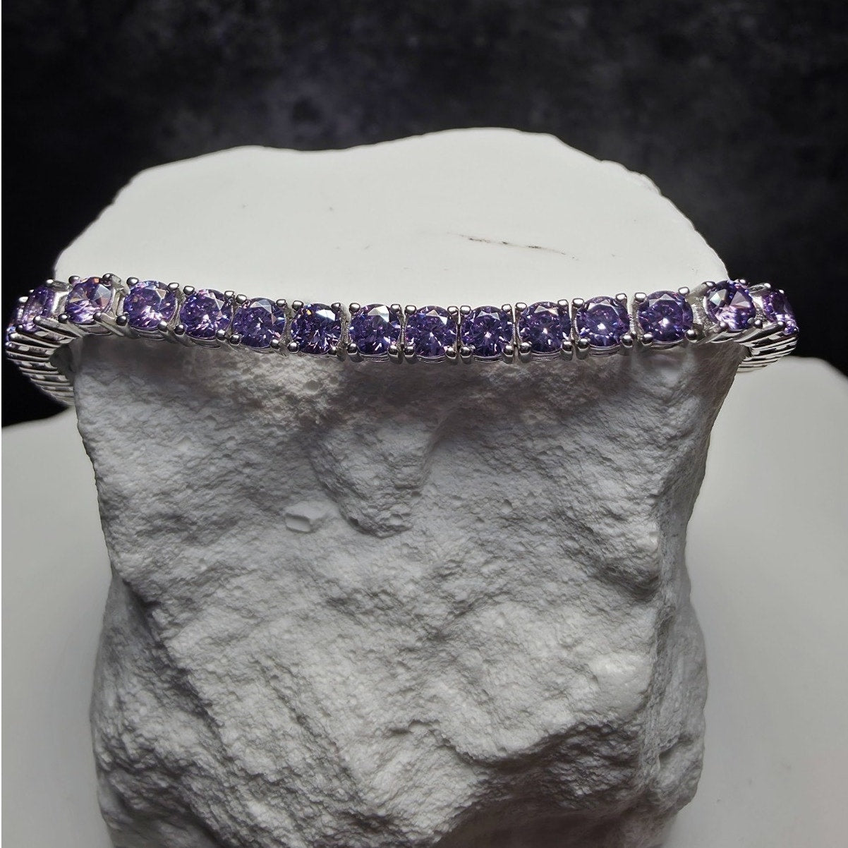 7" 3mm Purple Amethyst Tennis Bracelet 925 Sterling Silver