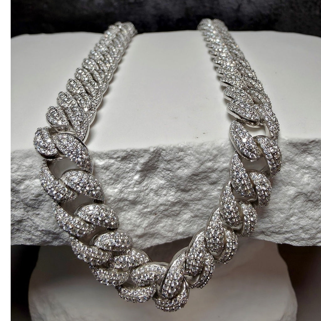 24" 10mm Hollow Moissanite Cuban Chain | 22.80 CTW VVS D, 925 Silver, 62g