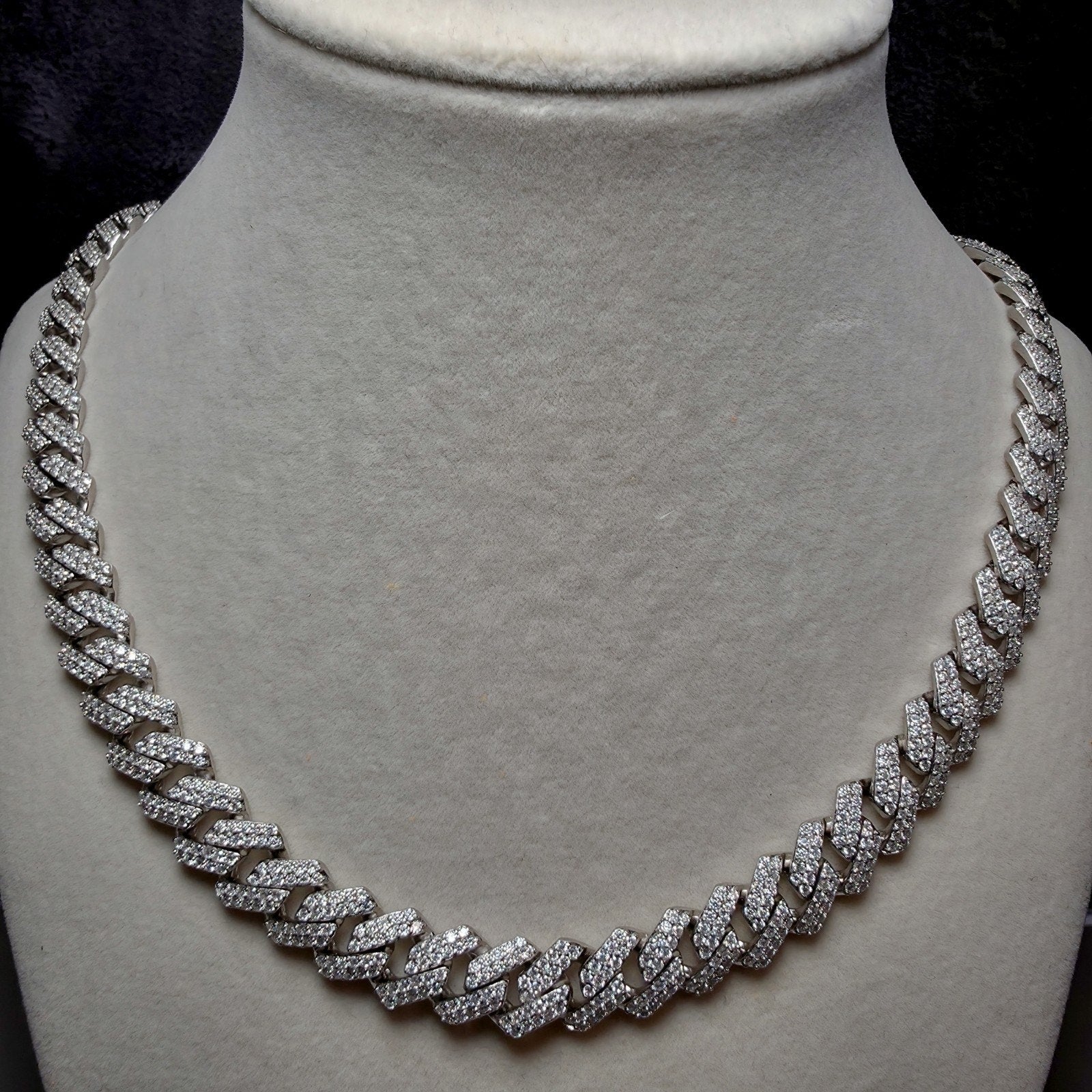 22" 10.4mm VVS D Moissanite Monaco Cuban Chain 18.86 CTTW 96g Solid 925 Silver