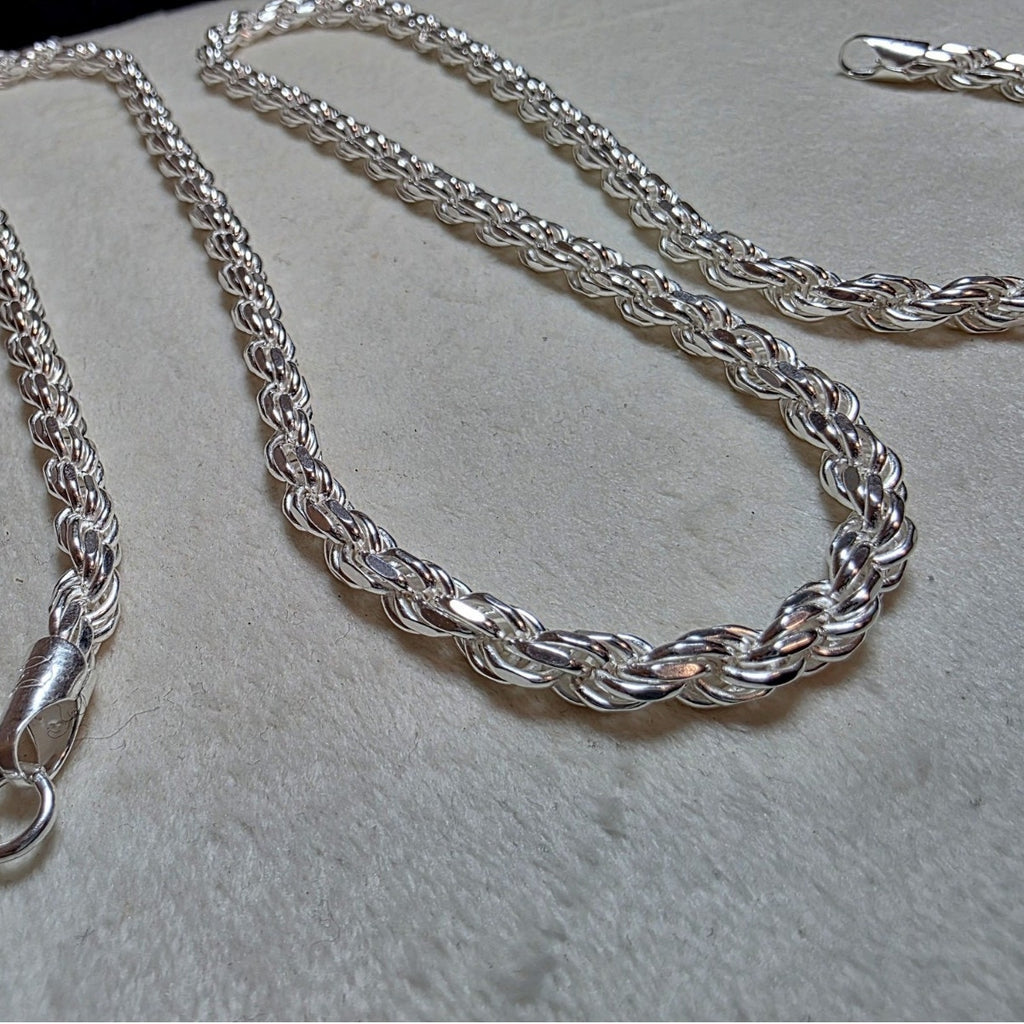 925 Sterling Silver Rope Chain | 26" Length, 5mm, 50g