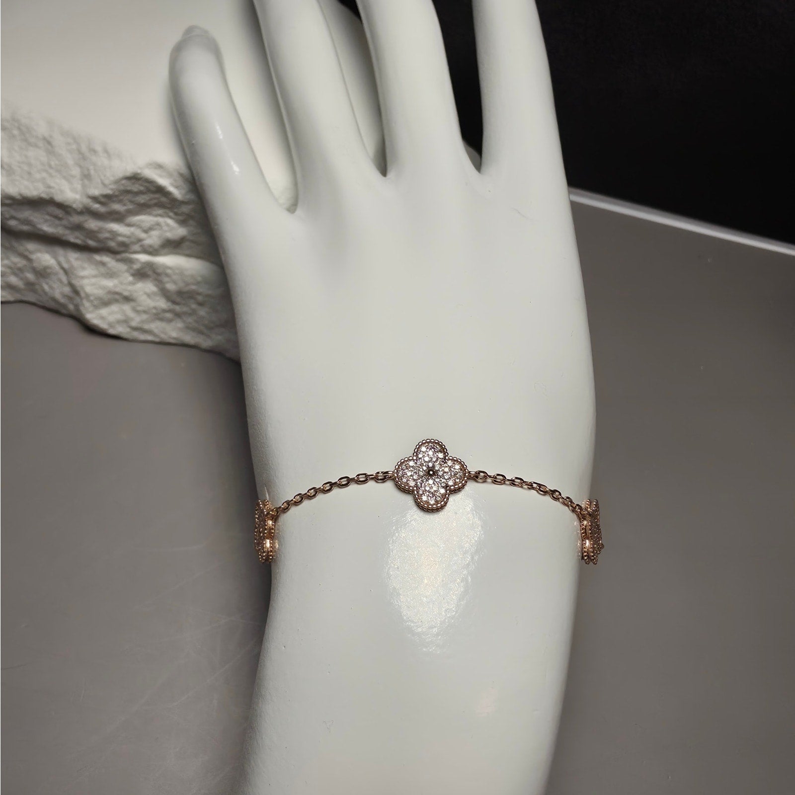 0.48ctw Moissanite Rose Gold 925 Silver Three-Motif Clover Station Bracelet