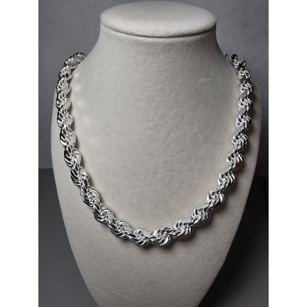 24" 10.1mm 91g Diamond Cut Rope Chain Solid 925 Sterling Silver w/Velvet Box