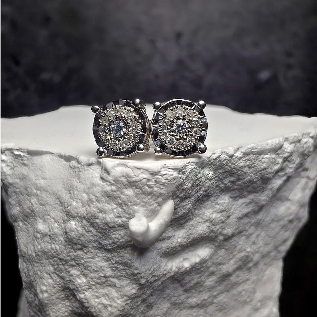0.10ctw Diamond Cluster Halo Stud Earrings Lab Created 925 Sterling Silver...