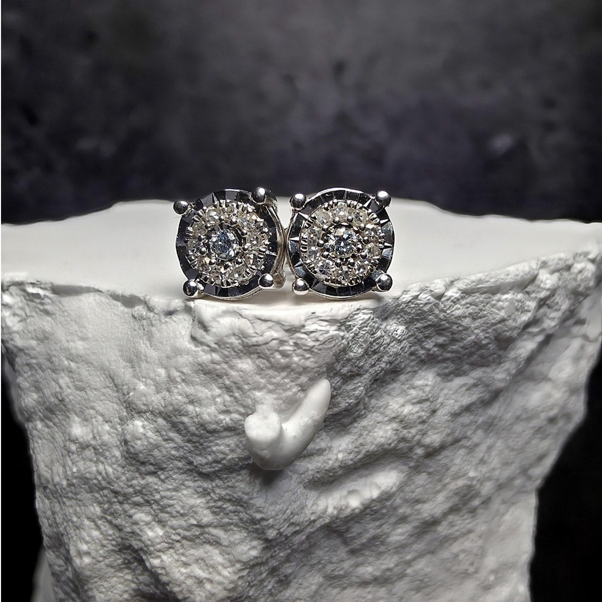 0.10ctw Diamond Cluster Halo Stud Earrings Lab Created 925 Sterling Silver...