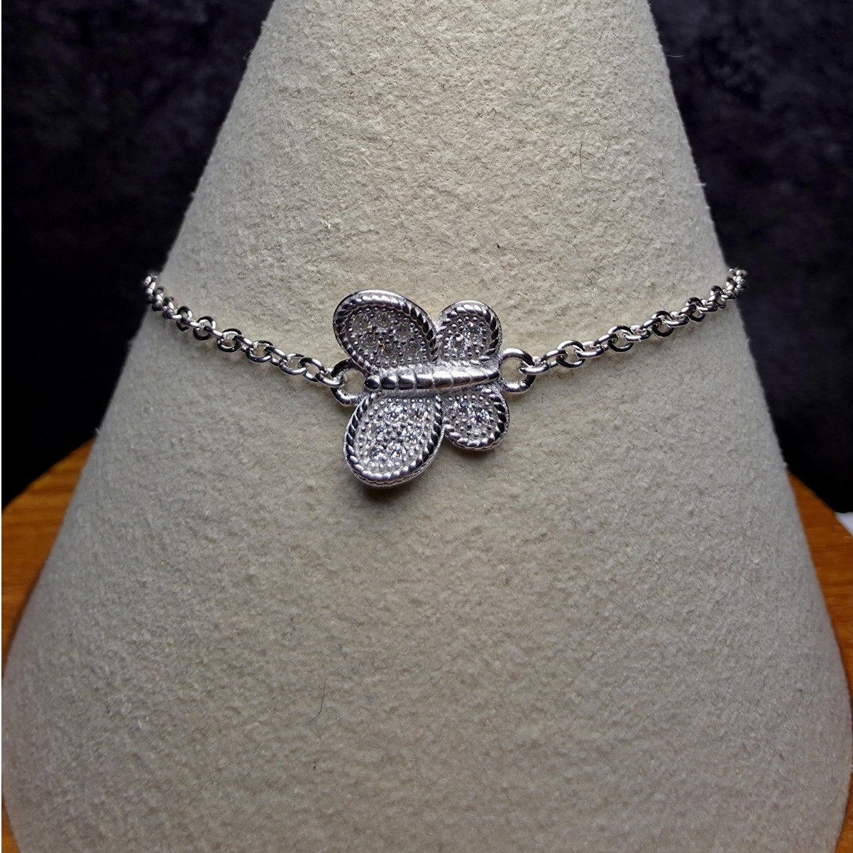 7+1 0.1ct Moissanite Butterfly dainty Bracelet 925 Sterling Silver