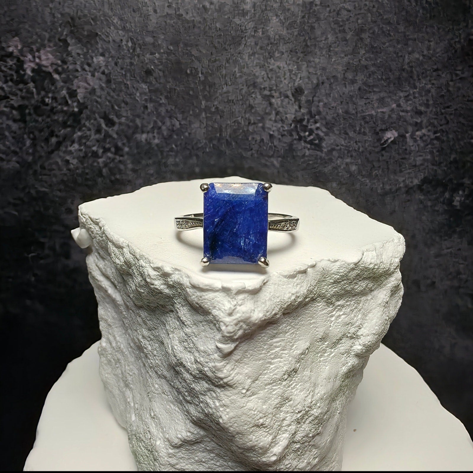 Natural Lapis Lazuli Ring S925 Sterling Silver Emerald Cut - Size 6, 2mm