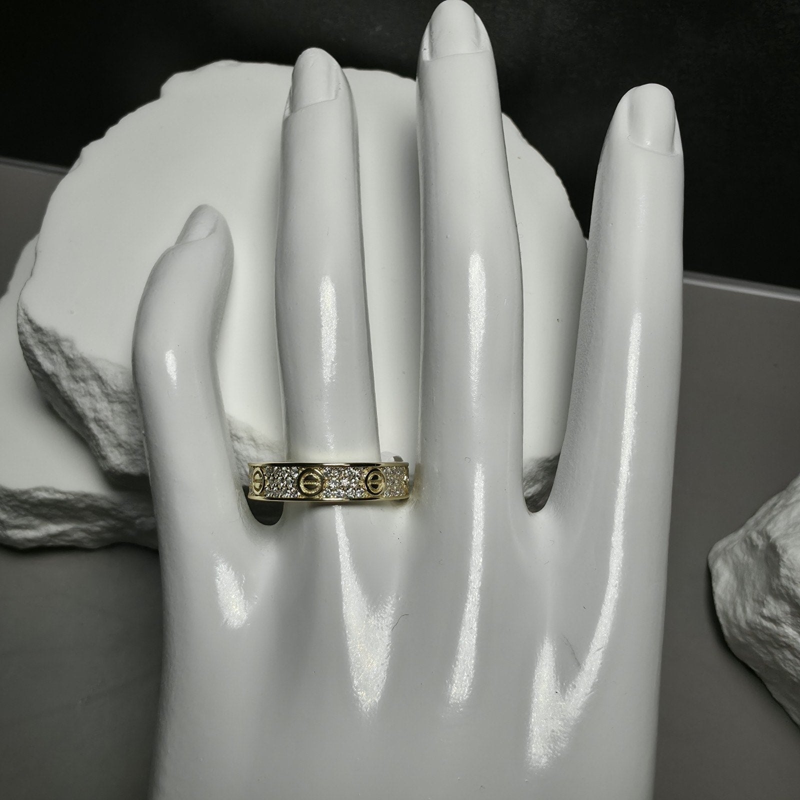 0.71 CTW Moissanite Pavé & Screw Motif Band Ring - Gold Over Silver Size 8