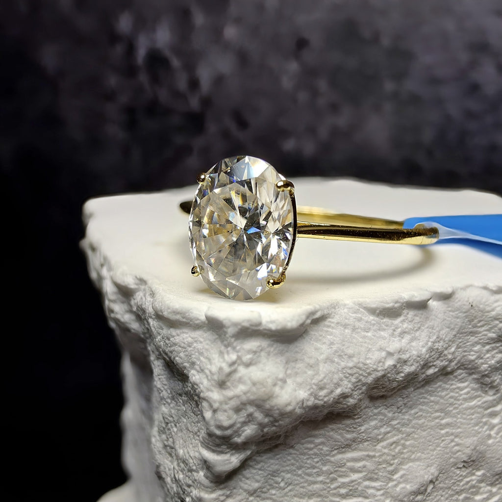1.5 CTW Oval Moissanite Solitaire Ring in Gold Plated Sterling Silver - Size...