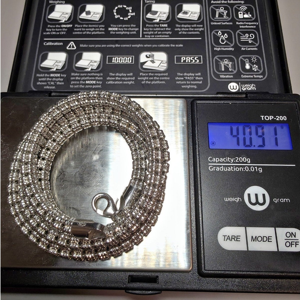 24" 5.1mm 41g 5-Line DC Ice Barrel Chain w/Rhodium Solid 925 Sterling Silver