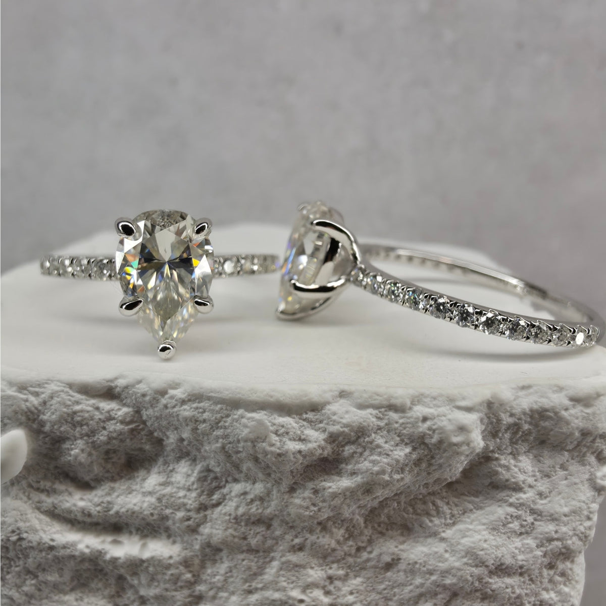 Size 6 or 8 1.5ctw Moissanite Pear Cut Ring 925 Silver Halo Engagement Ring