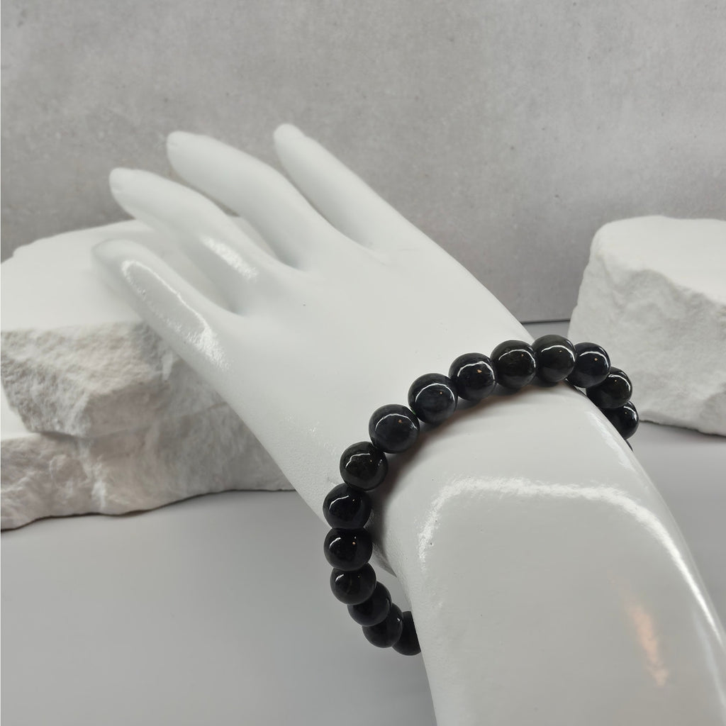 Grade A Natural Black Jade Beaded Stretch Bracelet – 8mm w/ Certificate (18.36g)