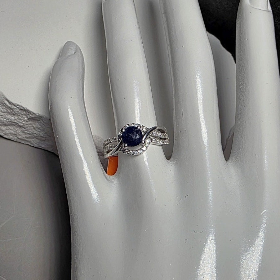 Size 7 1.33ct Natural Sapphire & Moissanite Ring 925 Silver GGL Certified