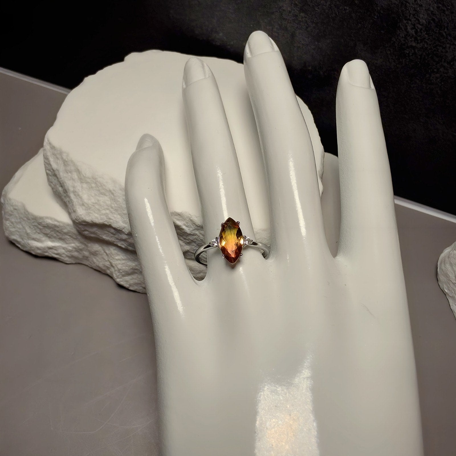 925 Sterling Silver Marquise-Cut Watermelon Tourmaline Three-Stone Ring (Size 8)